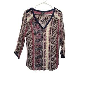 Lucky Brand Women Blouse Size 1X Multicolor Long Sleeves Boho Casual